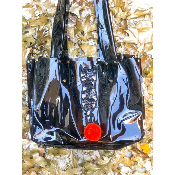 Handmade Black Cat Tote | Appliqué Sequin pompom Cat Bag - Picture 5 of 5